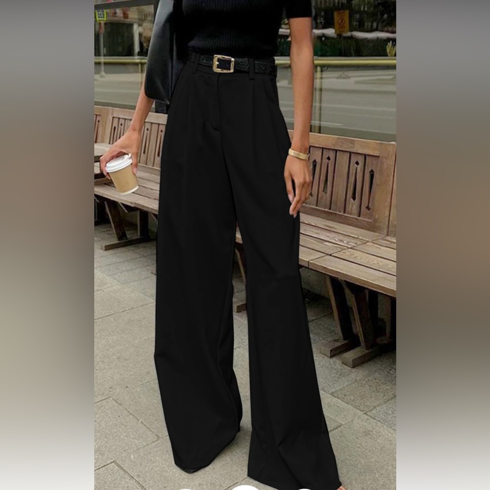 Commense Solid Black Wide Leg Pants - image 1